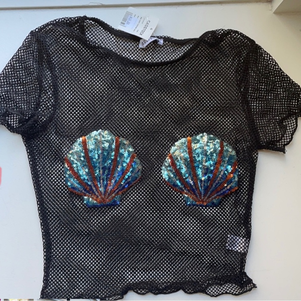 Ragstock mesh sequin seashell top